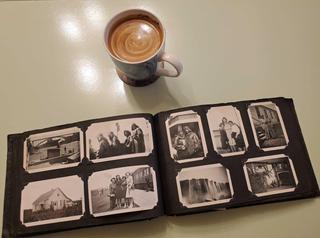 Collecting family photo albums to share at a family reunion